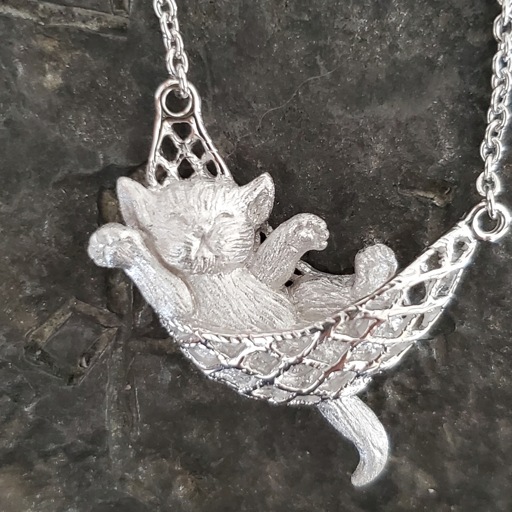 Sterling silver handmade cat necklace